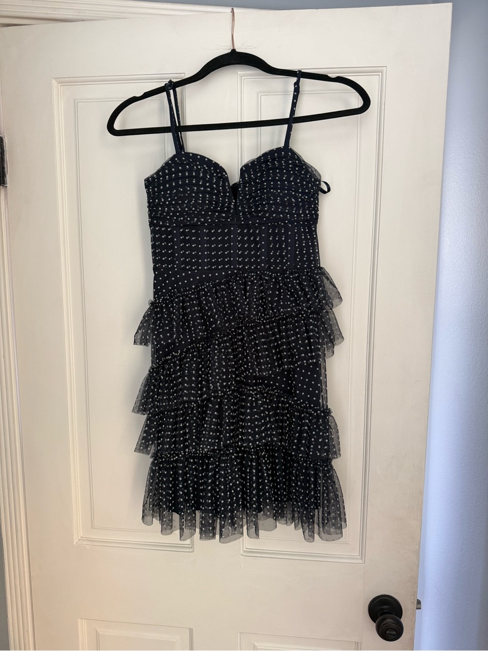 Navy Polka Dot Tiered Ruffle Mini Dress Brand New No Tags